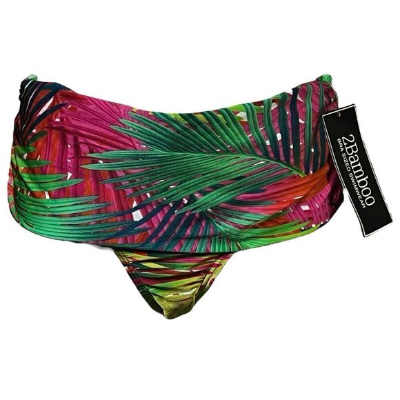 2bamboo Other - 2Bamboo Bikini Bottom High Waisted Colorful Tropical Palm Leaf Vacay Beach NEW M